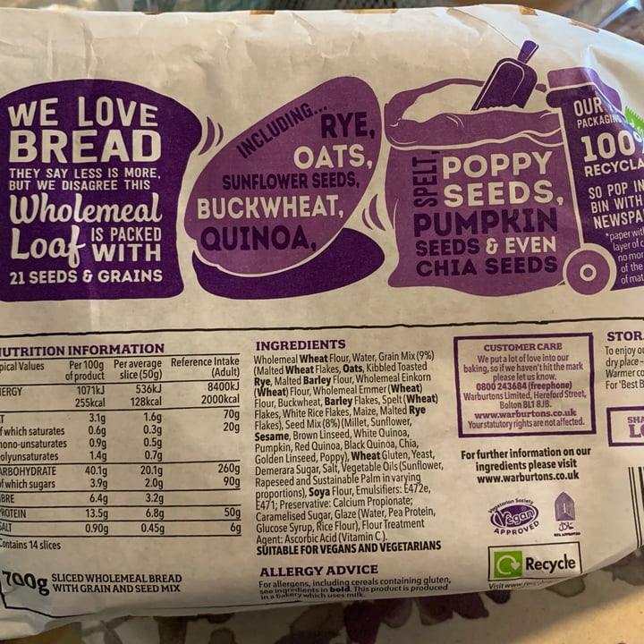 photo of Warburtons Big 21 Seeds and Grains shared by @avocado-uk on  24 Jun 2022 - review