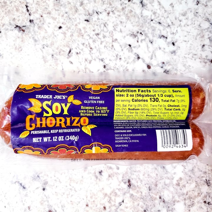 photo of Trader Joe's Soy Chorizo shared by @veganmeg on  17 Sep 2021 - review