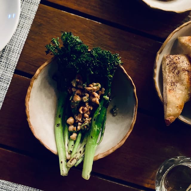 Photo of the dish “Grilled Broccolini & Hazelnuts”