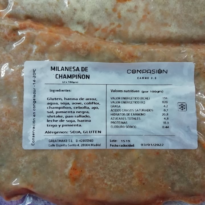 photo of Come Compasión Carniceria Vegetal Milanesa de Champiñones shared by @nostoc on  04 Aug 2021 - review