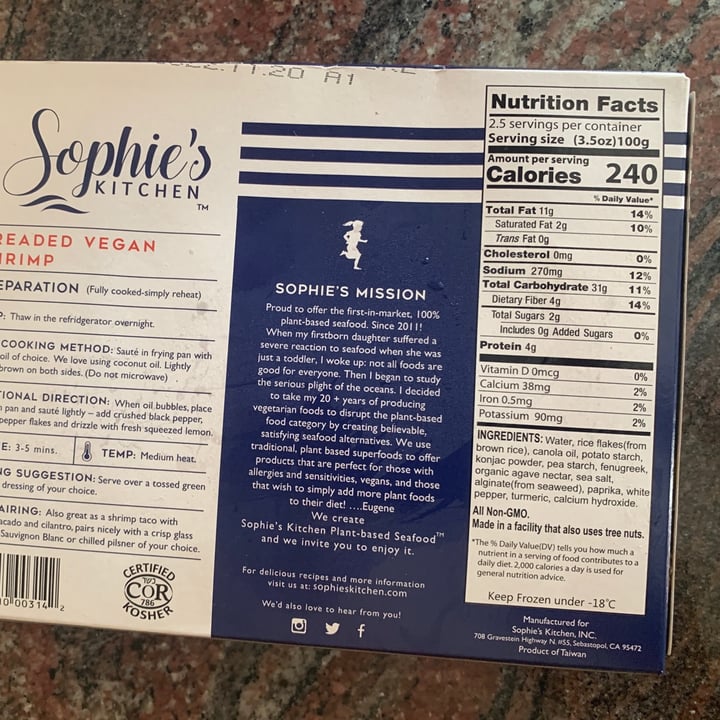 photo of Sophie's Kitchen Vegan Shrimp shared by @michellebaena on  18 Aug 2020 - review