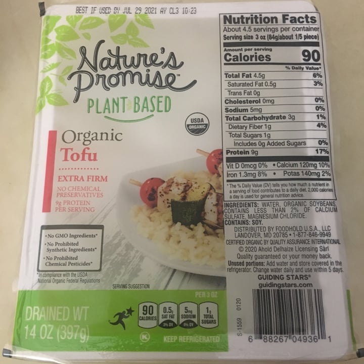 review photo of Nature's Promise Organic Tofu extra firm shared by @starla on 30 Jun 2021 - review