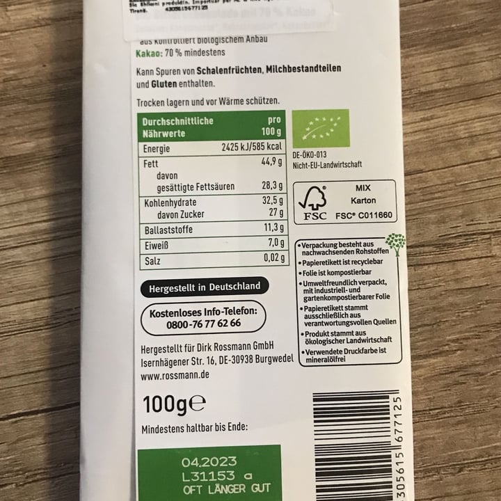 review photo of enerBio Feine Bitter Schokolade shared by @renatab on 14 Oct 2021 - review