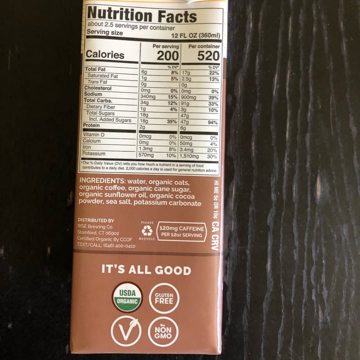 review photo of Rise Nitro Brewing Co. Oatmilk Mocha shared by @ito-bearito on 19 Apr 2022 - review