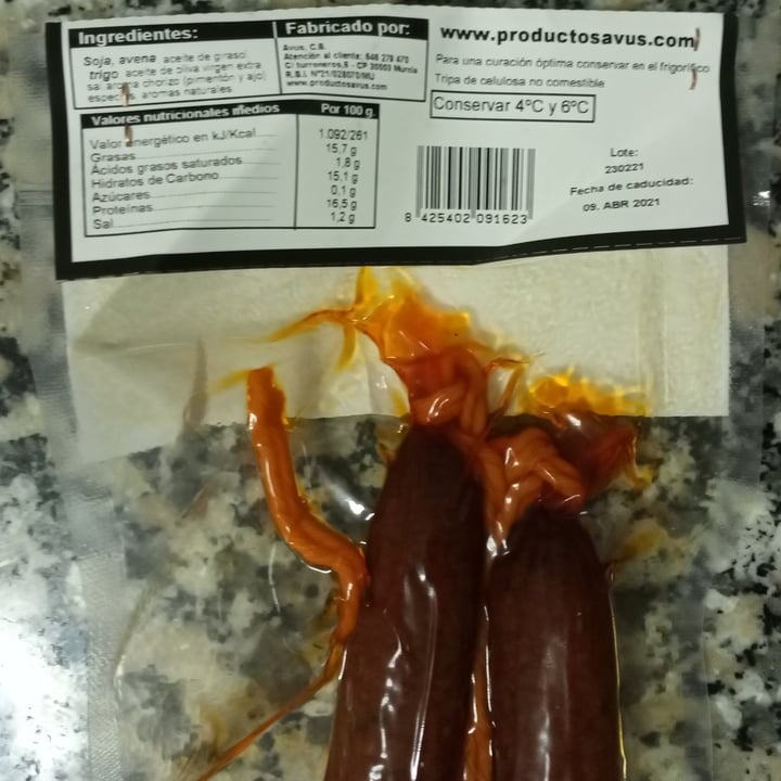 photo of Avus Chorizo vegetal Original shared by @titoherbito on  04 Mar 2021 - review