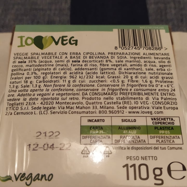 photo of ioVEG Veggie spalmabile con erba cipollina shared by @senja on  29 Mar 2022 - review