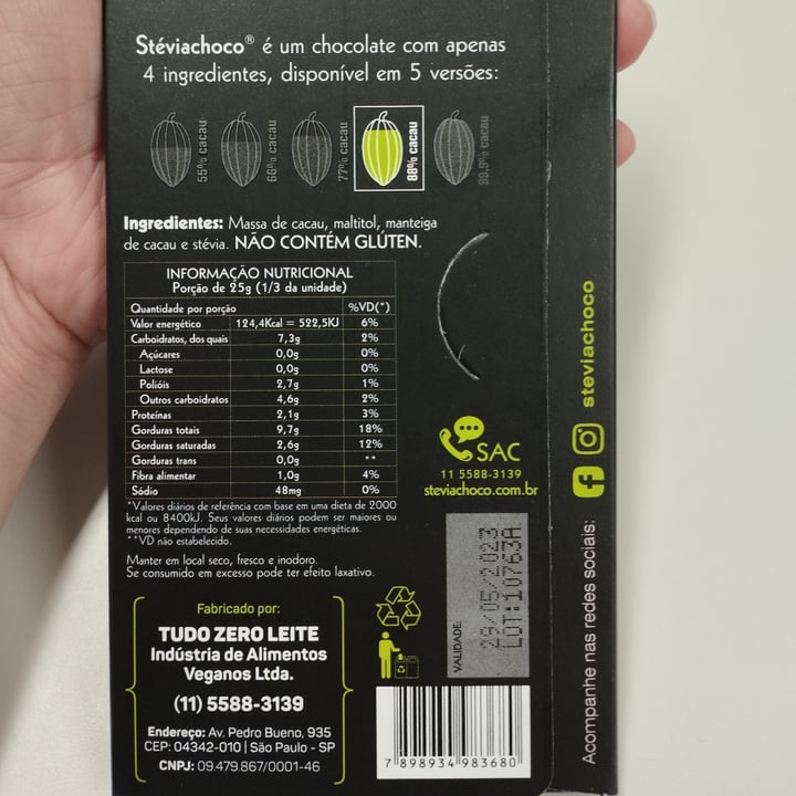 photo of Steviachoco Chocolate em barra shared by @cibellesales on  09 Sep 2022 - review