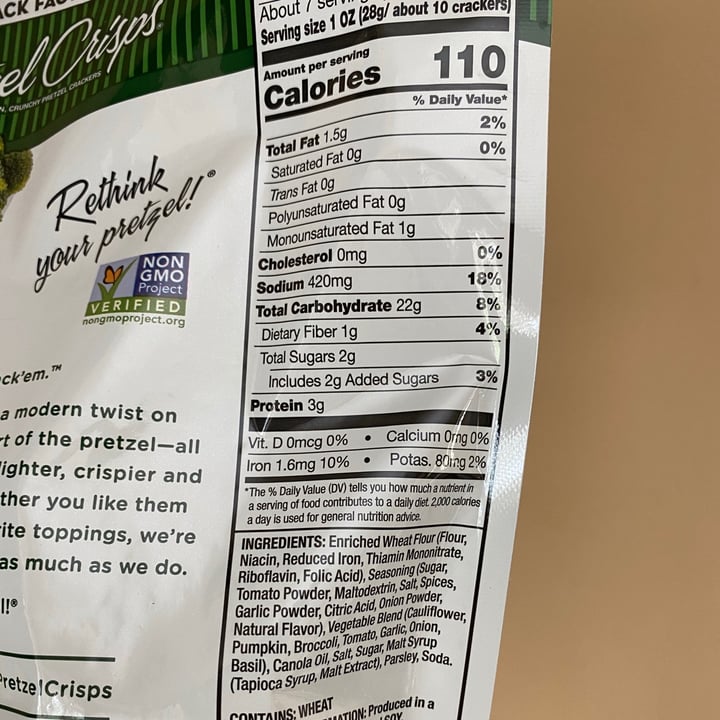 photo of Snack Factory Pretzel Crisps - Garden Vegetable shared by @vegpaige on  27 Jul 2020 - review