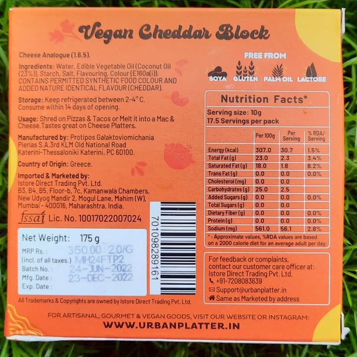 photo of Urban Platter Vegan Cheddar Block shared by @anweshagoel on  18 Jul 2022 - review