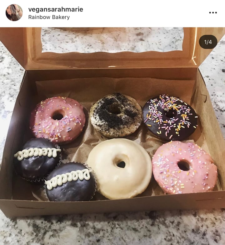 photo of Rainbow Bakery Chocolate Donut with Sprinkles shared by @vegansarahmarie on  27 Feb 2020 - review