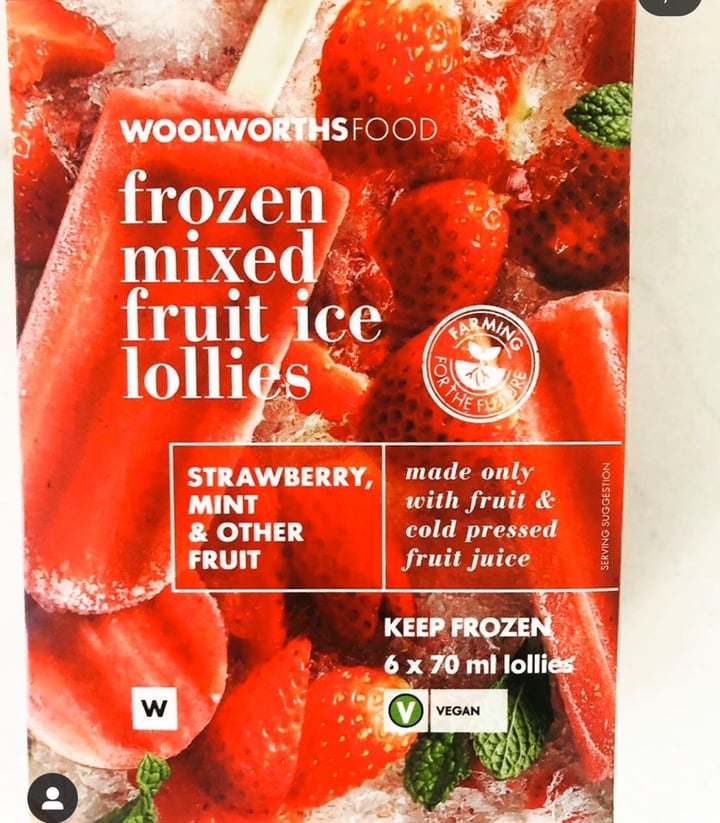 photo of Woolworths Food Frozen Mixed Fruit Ice Lollies Strawberry, Mint & Other Fruit shared by @theveganvamps on  13 Jan 2020 - review
