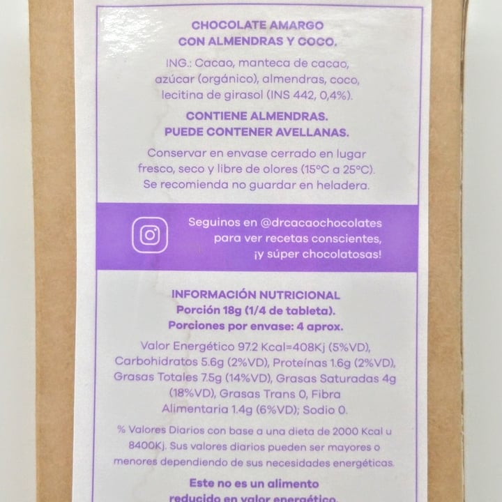 photo of Dr. Cacao Chocolate con Almendras y Coco 70% shared by @ma-ga on  04 May 2020 - review