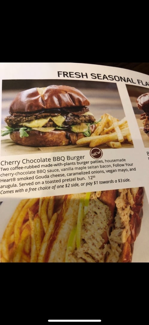 review photo of Native Foods Cafe Cherry Chocolate BBQ Burger shared by @meghanmc on 21 Dec 2019 - review