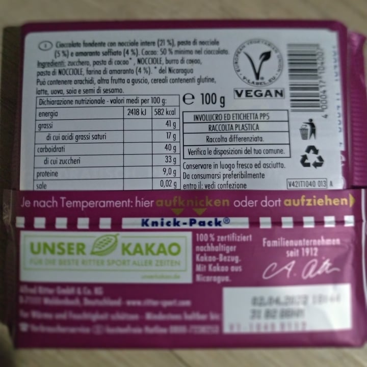 photo of Ritter Sport Voll-Nuss Amaranth shared by @scorpione1977 on  05 Oct 2022 - review