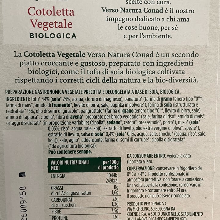 photo of Verso Natura Conad Veg Cotoletta Vegetale Biologica shared by @misosoup on  15 Jun 2022 - review