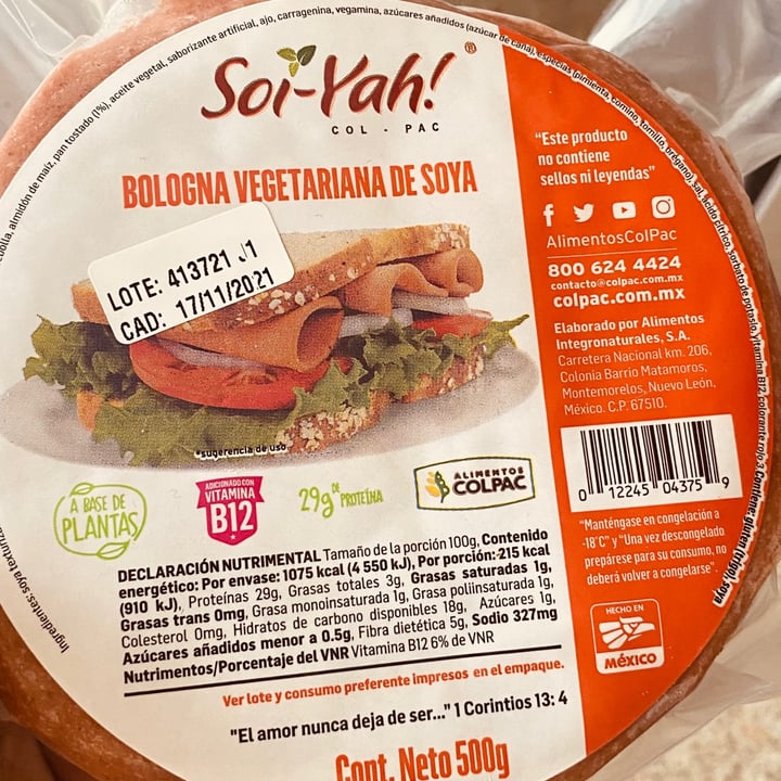 photo of Soi-yah! Proteinas Vegetales estilo Bologna shared by @dilciagalant on  27 Jul 2021 - review