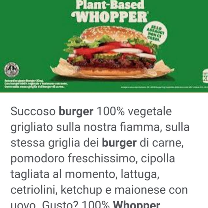 photo of Burger King Plant-Based WHOPPER - senza Maionese shared by @veroveronica on  18 Aug 2022 - review