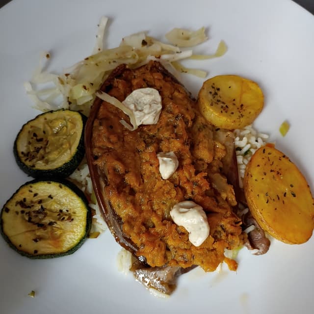 Photo du plat “Berenjena rellena a la boloñesa vegana”
