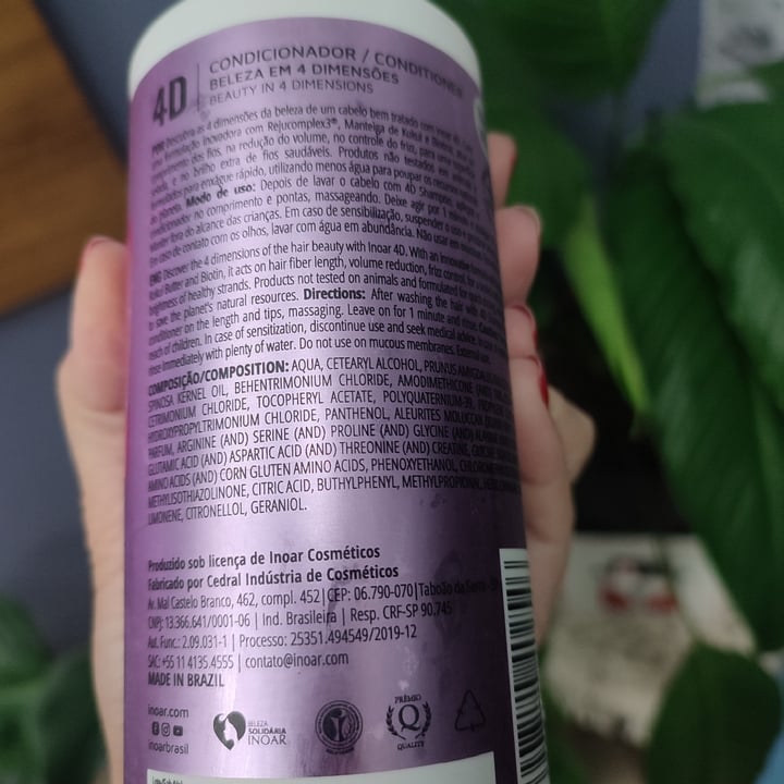 review photo of Inoar Condicionador 4D - beleza em 4 dimensões shared by @vanessaluchetti on 05 Nov 2022 - review