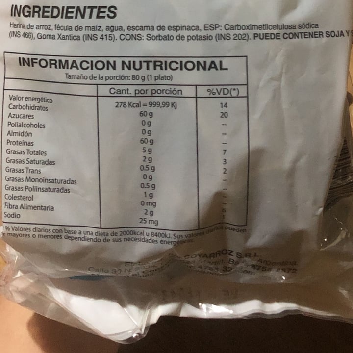 photo of Soyarroz Fideos de arroz con espinaca shared by @lolebarbieri on  31 Dec 2021 - review