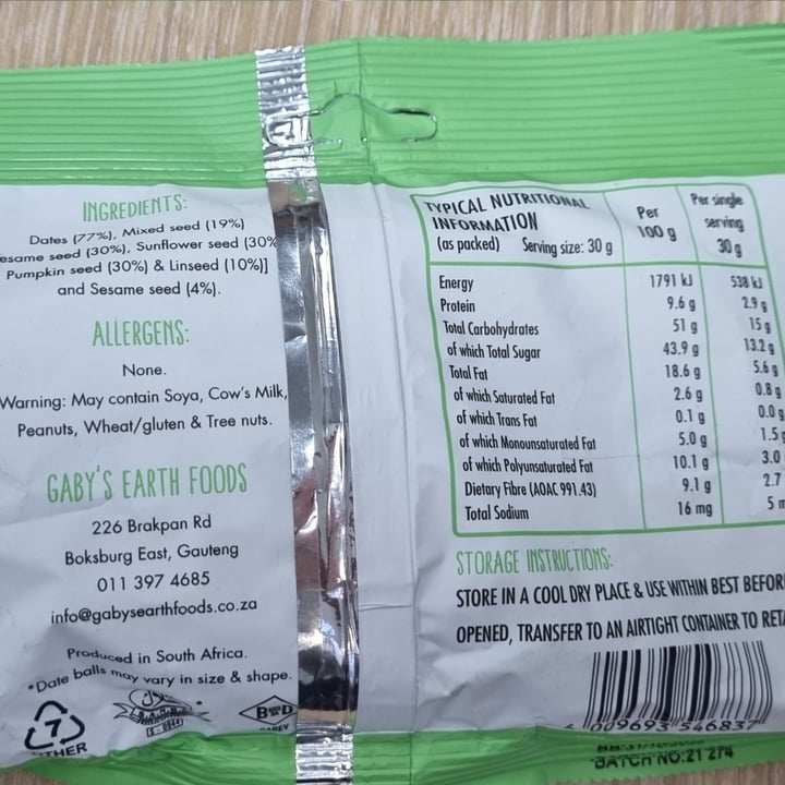 photo of Gaby’s Earth Foods Super Date Balls (mixed seeds) shared by @sunshineyum on  30 Mar 2022 - review