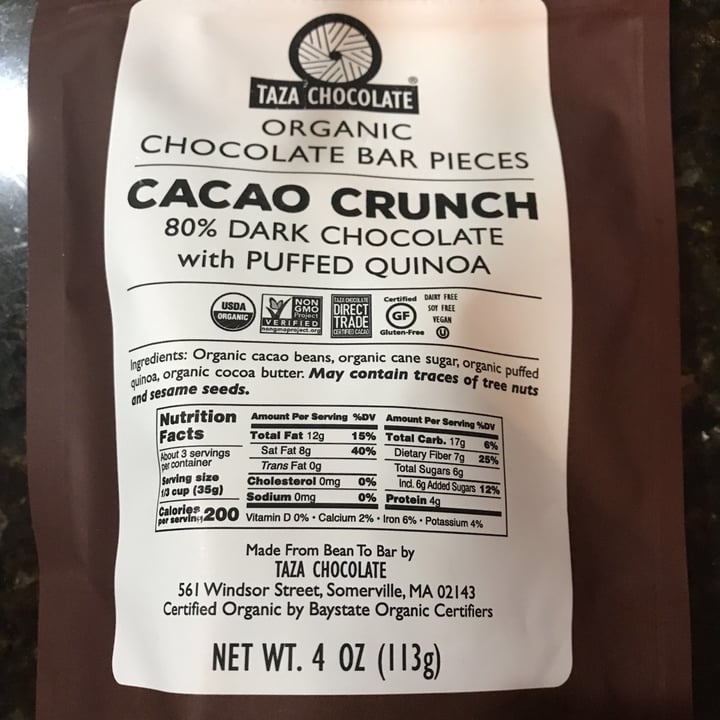 photo of Taza Chocolate Cacao Crunch 80% Dark Chocolate With Puffed Quinoa shared by @byjewelqueen on  22 Feb 2021 - review