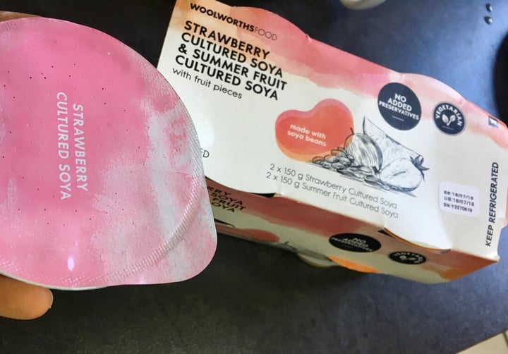 photo of Woolworths Food Strawberry & Summer Fruit Cultured Soya Yoghurt shared by @mattmsantos on  15 Jul 2019 - review