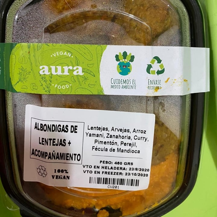 photo of Aura vegan food Albondigas de lentejas shared by @agusdaleoso on  25 Aug 2020 - review