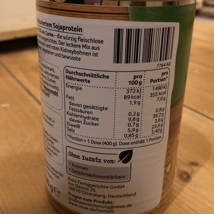 photo of REWE Beste Wahl Chili sin carne shared by @cmh on  22 Mar 2022 - review
