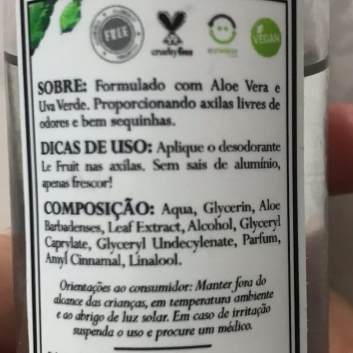 photo of Le fruit Cosmetics Desodorante Spray Uva Verde shared by @tatianybarbosa on  03 May 2022 - review