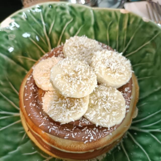 Foto do prato “pancake vegani con cioccolato al latte di cocco”