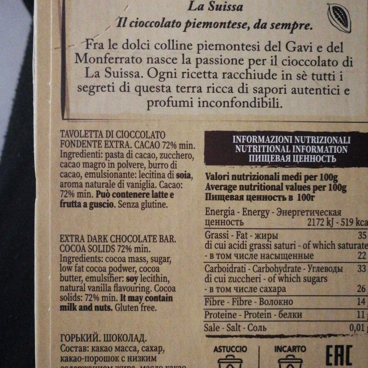 photo of La Suissa Cioccolato fondente 72% shared by @ss1850 on  01 Apr 2022 - review