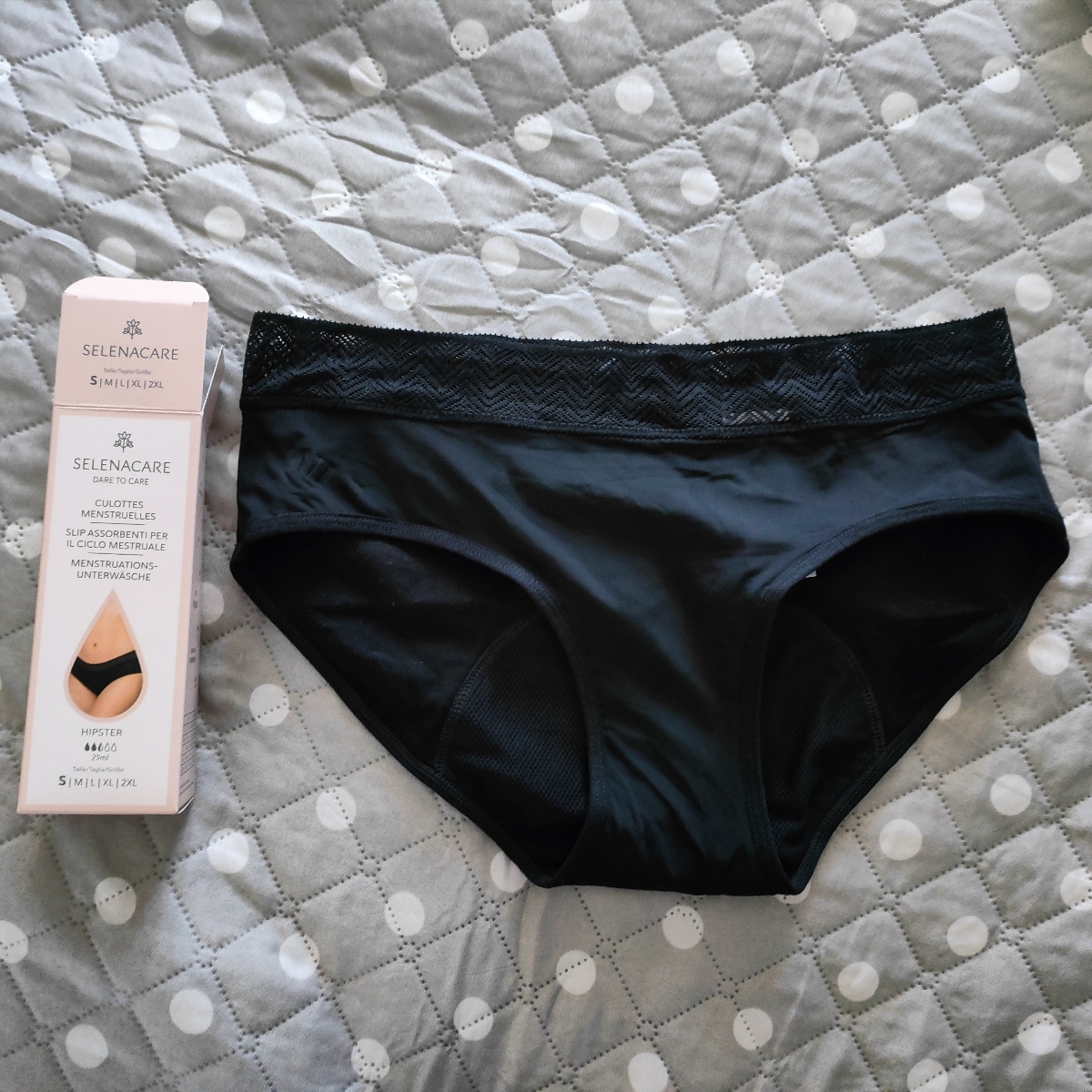 SELENACARE Periodi di biancheria intima classica (3 confezioni) – Biancheria intima mestruale da donna, lavabile, 100% vegano, 25 ml, colore nero, Nero , L