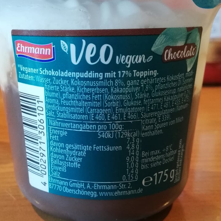 photo of Ehrmann Veo Vegan Chocolate Pudding shared by @tihcrown on  17 Mar 2021 - review