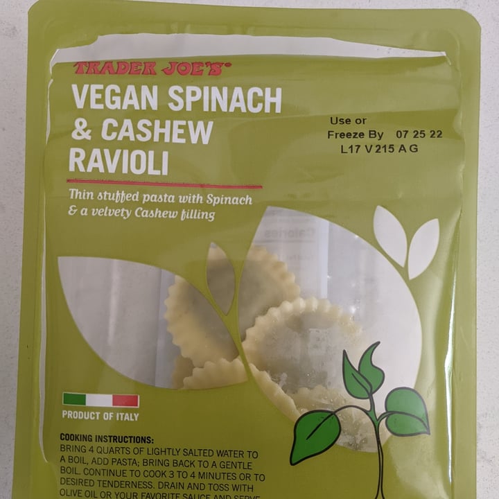 photo of Trader Joe's Vegan Spinach & Cashew Ravioli shared by @archie73in on  09 Jul 2022 - review