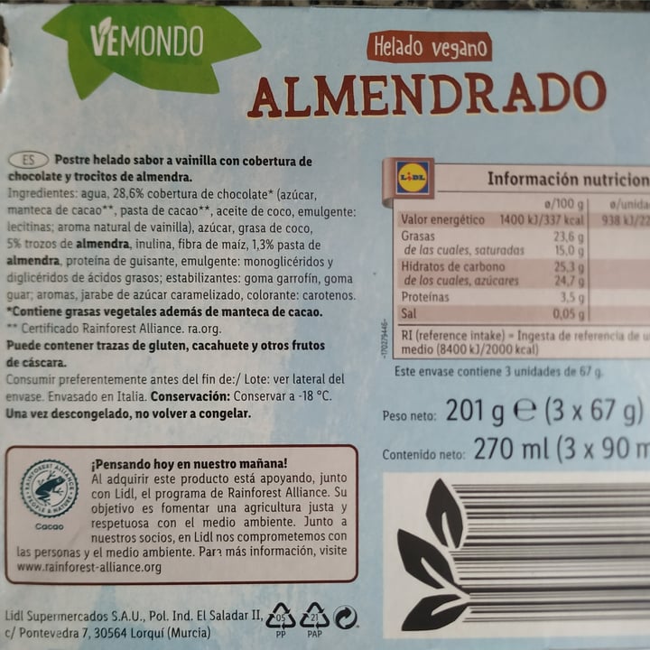 photo of Vemondo Helado vegano almendrado shared by @aranzazu on  14 Jun 2021 - review