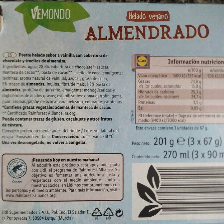 review photo of Vemondo Helado vegano almendrado shared by @aranzazu on 14 Jun 2021 - review