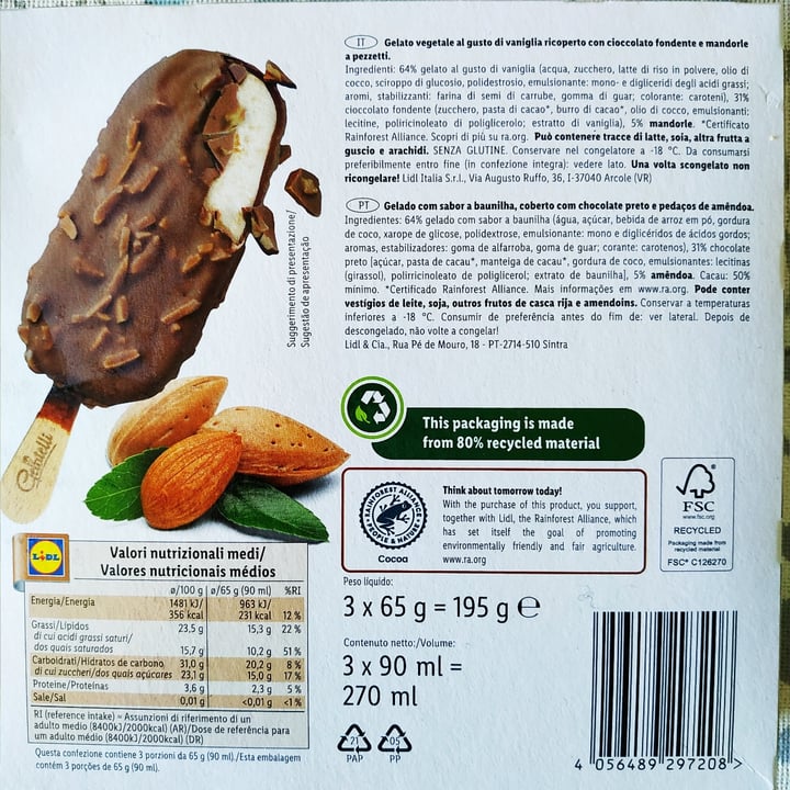 review photo of Gelatelli Gelado Vegan Com Chocolate E Amêndoas shared by @martarosario17 on 04 Jul 2022 - review