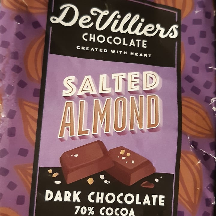 photo of De Villiers Chocolate Devilliers Chocolate Salted Almond Dark Chocolate shared by @letschoosecompassion on  02 Aug 2022 - review