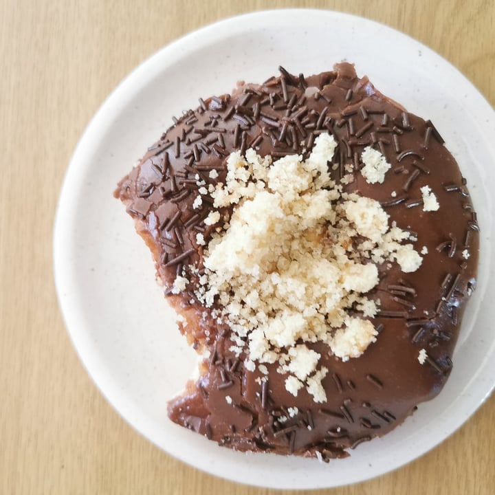 photo of Grumpy & Runt | Little Deli & Donuts Chocolate Glazed Donut topped with Shortbread and Pecans shared by @veganpower001 on  30 Jun 2022 - review