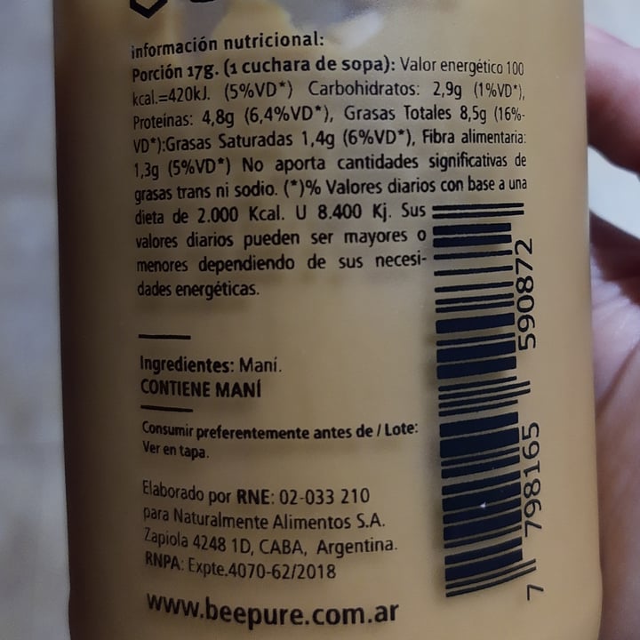 photo of Beepure Mantequilla De Mani shared by @camimoglia on  03 Sep 2020 - review