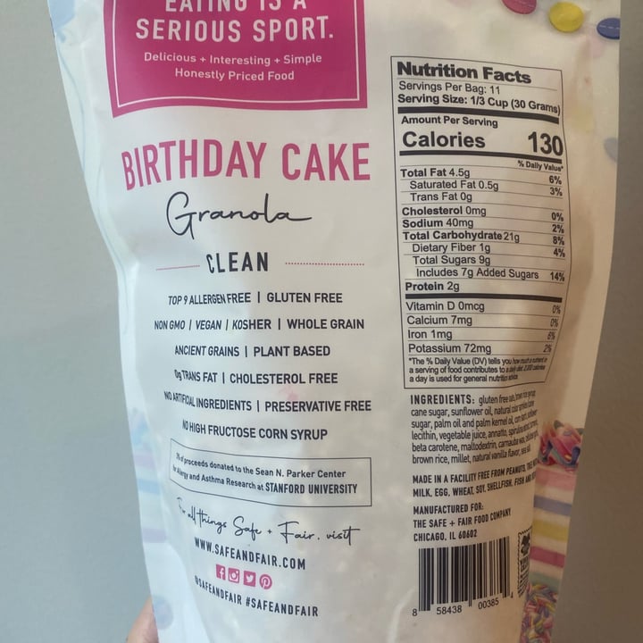 photo of The Safe + Fair Food Company Birthday Cake Granola shared by @hnmk on  20 May 2022 - review