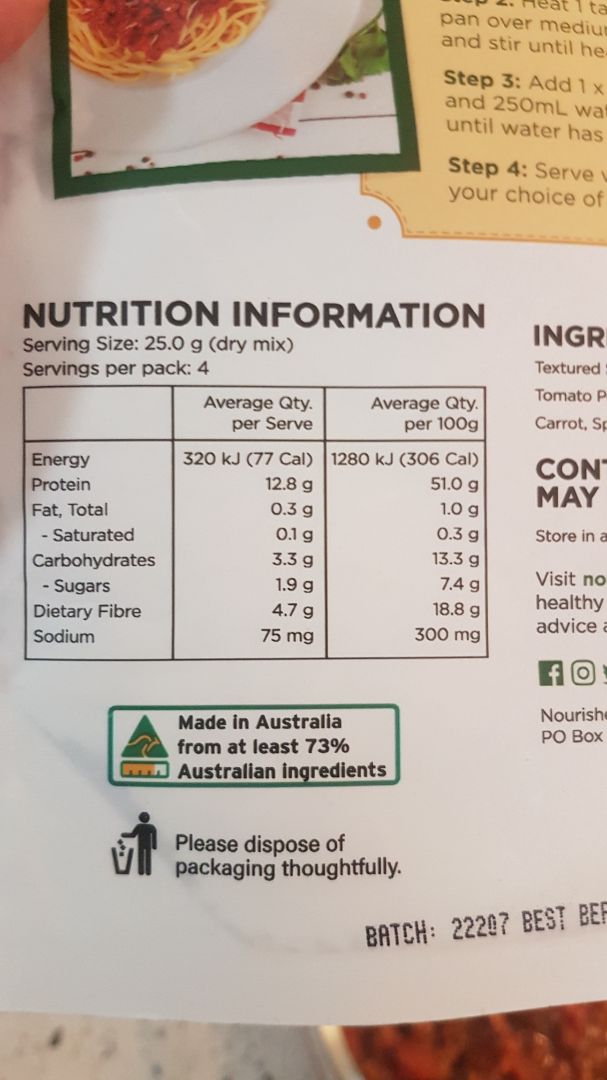 photo of Nourished Nutrition Bolognaise shared by @kmazz on  13 Jul 2020 - review