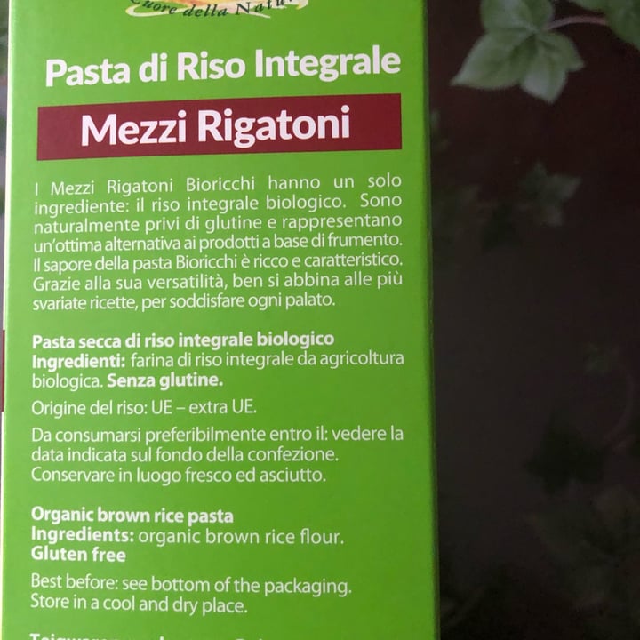 photo of Bio Ricchi Cuore della Natura Pasta di riso Integrale Mezze Maniche shared by @tregatte on  18 May 2022 - review