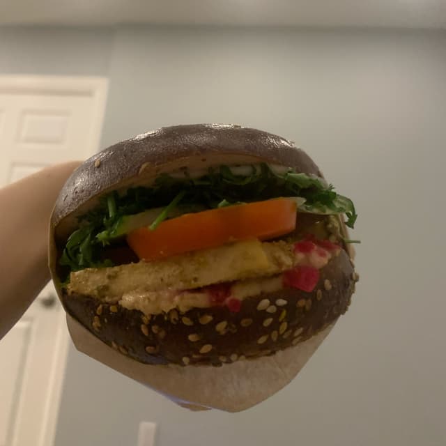 Photo of the dish “Tofu Halloumi Bagel Sandwich”
