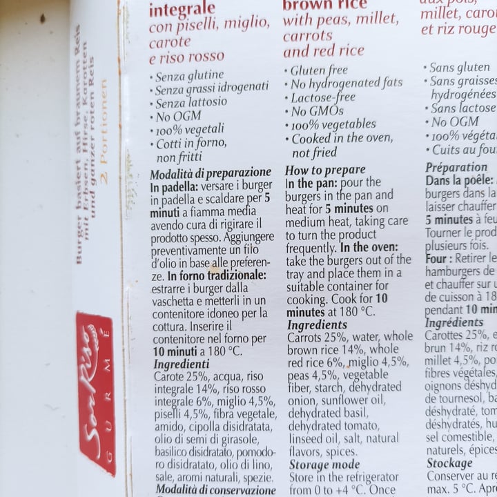 review photo of San Riso Gurmé Sor Riso Gurmé Burger vegetali con riso integrale, piselli, miglio, carote e riso rosso shared by @theveganwitchdiary on 07 Aug 2022 - review