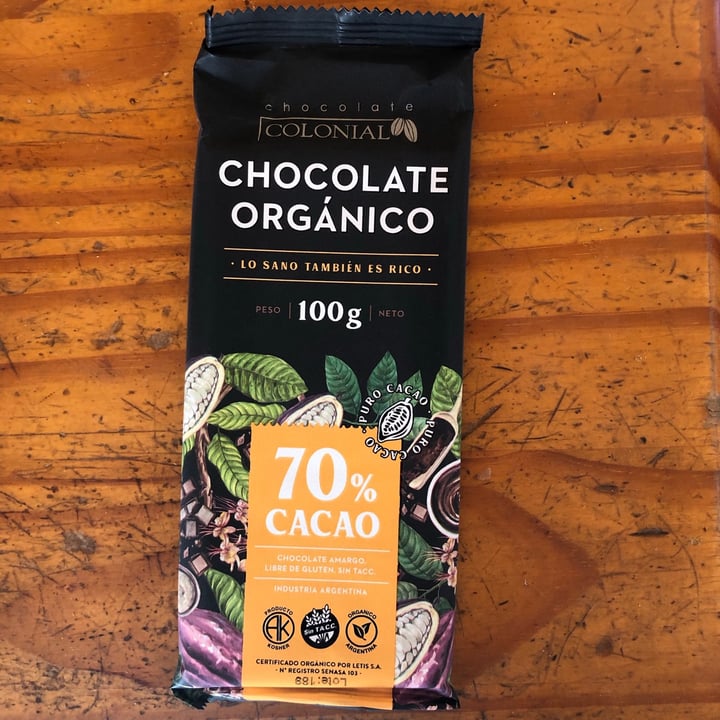 photo of Chocolate Colonial Chocolate orgánico 70% shared by @soffveggie on  10 Oct 2021 - review
