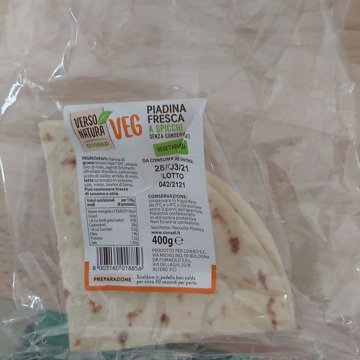 photo of Verso Natura Conad Veg Piadina shared by @justinechocolat on  03 Apr 2021 - review