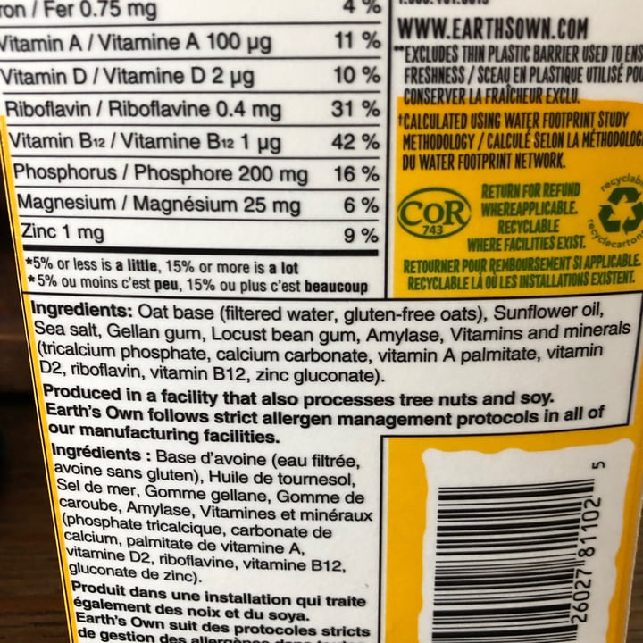 photo of Earth's Own So Fresh Oat Unsweetened Original Beverage shared by @lindsaymcmindsay on  27 Feb 2021 - review