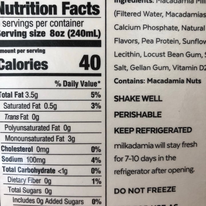 photo of Milkadamia Macadamia Milk Unsweetened shared by @veggietable on  12 Feb 2021 - review